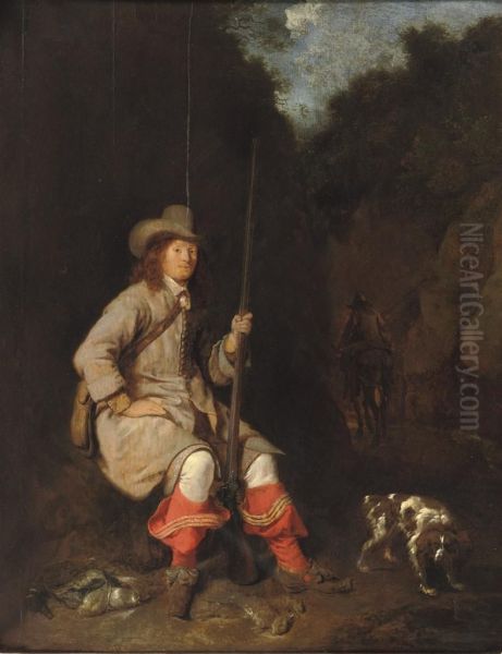 A Huntsman And His Hound In A Wooded Landscape Oil Painting by Ludolf de Jongh