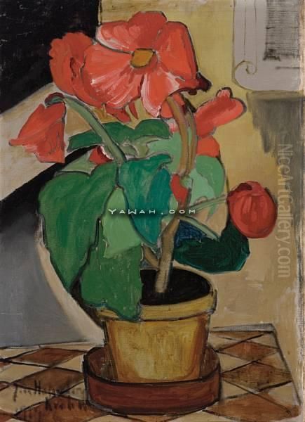 Interior Med Blomster Oil Painting by Julie Holmberg De Krohn