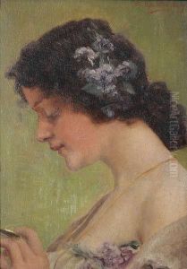 Portret Van Een Vrouw Met Bloemen Inhet Haar