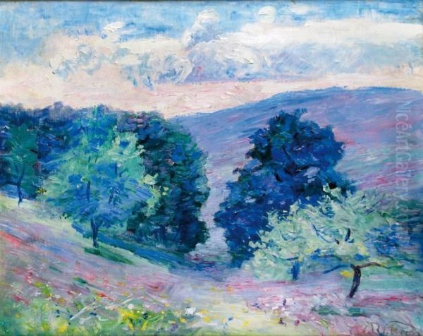 Le Vallon Au Printemps Huile Sur Toile Oil Painting by Emmanuel De La Villeon