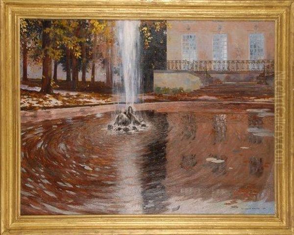 Bassin Et Jet D'eau Au Grand Trianon Oil Painting by Francois Marie De Marliave