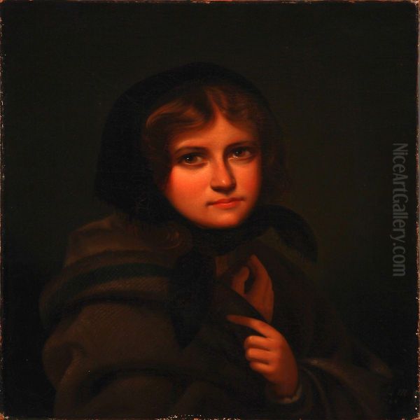 A Girl With Black Headscarf Oil Painting by Albinia Schafalitsky De Muckadell