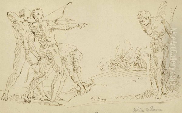 Martyre De Saint Sebastien; Et Etude De Personnages Oil Painting by Jean Antoine Julien de Parme