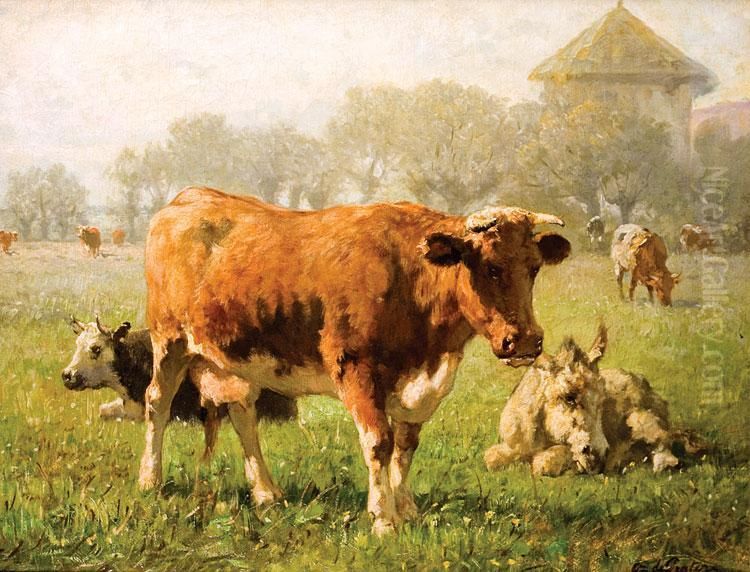 Vaches Au Pre Oil Painting by Edmond De Pratere Vaches Au Pre Oil Painting by Edmond De Pratere