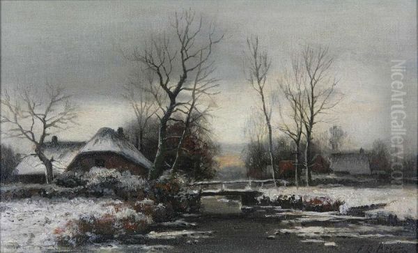 Wintergezicht Met Hoeves Bijvalavond Oil Painting by Ferdinand De Prins