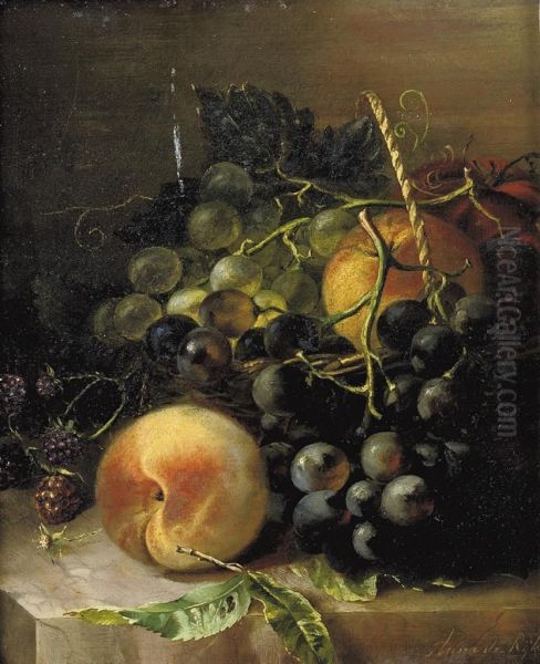 Still Life With Grapes, Peaches And Raspberries Oil Painting by Anna Francisca De Rijk