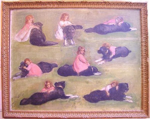 Fille Et Chien. Oil Painting by Elisabeth De Stoutz