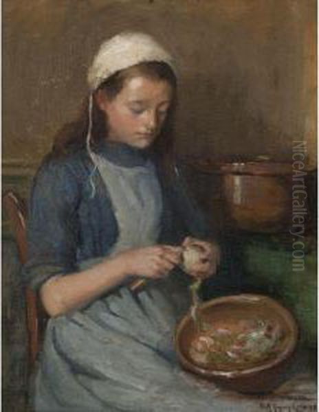 Peeling Apples Oil Painting by Marc Aurele de Roy Suzor-Cote