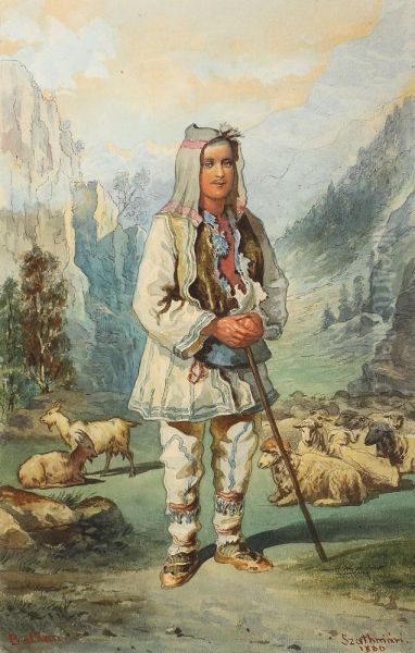 Ciobanas Oil Painting by Carol Popp De Szathmari