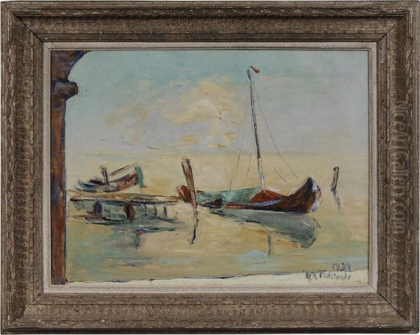 Moored Boat Oil Painting by Vladimir De Terlikowski