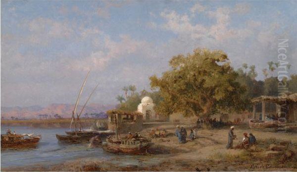 Les Bords Du Nil Oil Painting by Charles Emile Vacher De Tournemine