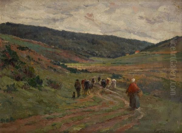 Depart Au Paturage Oil Painting by Prosper De Wit