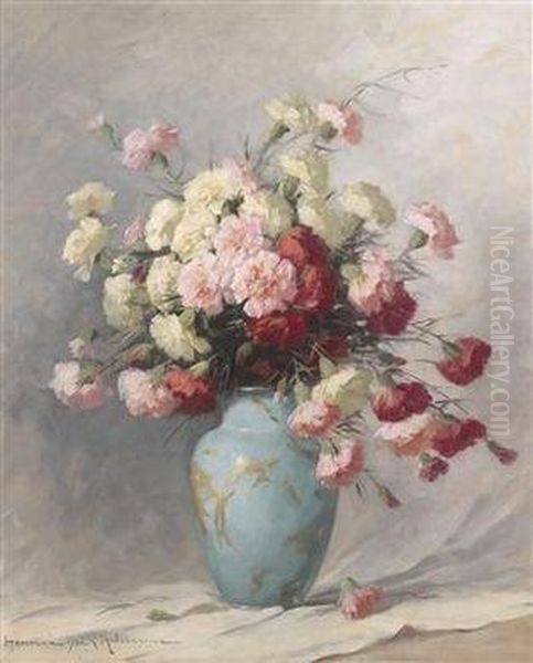Carnations In A Vase Oil Painting by Adrienne Hermine Deak-Henczne