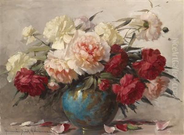 Peonies In A Vase Oil Painting by Adrienne Hermine Deak-Henczne