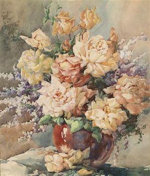 A Rose Piece Oil Painting by Adrienne Hermine Deak-Henczne