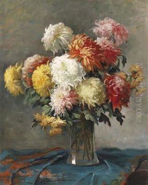 Chrysanthemum Oil Painting by Adrienne Hermine Deak-Henczne