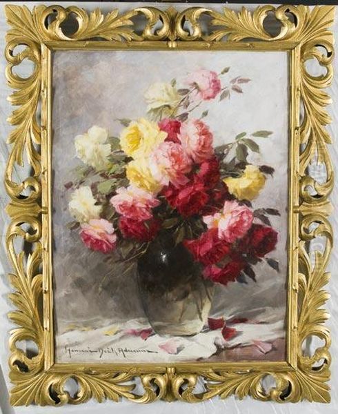 Rozsas Csendelet Oil Painting by Adrienne Hermine Deak-Henczne