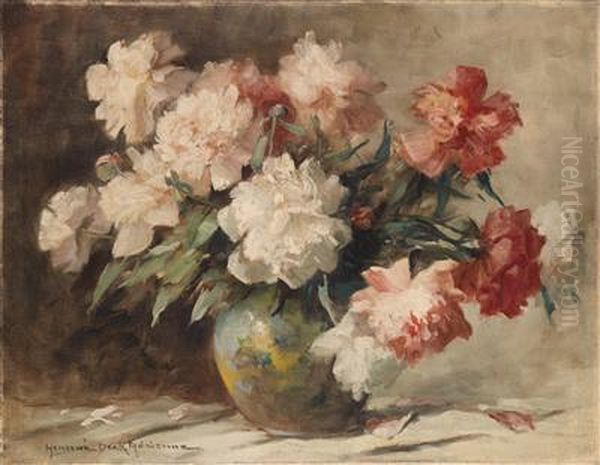 Peonies In Avase Oil Painting by Adrienne Hermine Deak-Henczne