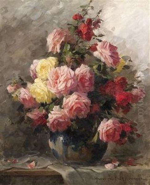 Roses In Avase Oil Painting by Adrienne Hermine Deak-Henczne