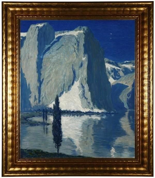 Mountain Moonlight Oil Painting by Maurice Auguste Del Mue