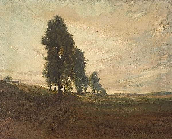 Country Road At Sunset Oil Painting by Maurice Auguste Del Mue