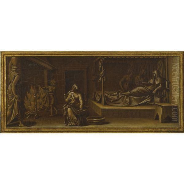 The Birth Of The Virgin Oil Painting by Perino del Vaga (Pietro Bonaccors)
