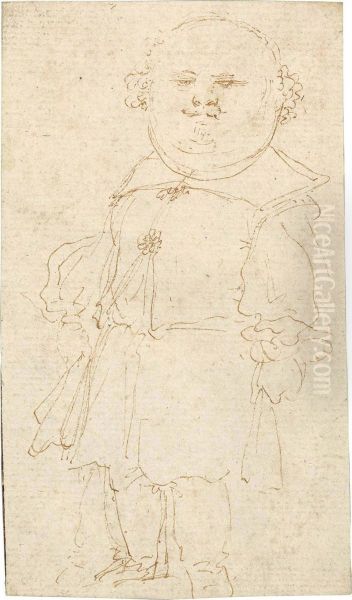 Caricature Of A Fat, Bald Man Oil Painting by Stefano della Bella