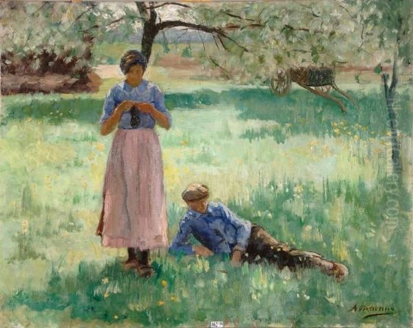 La Sieste Au Verger Oil Painting by Alexandre Denonne