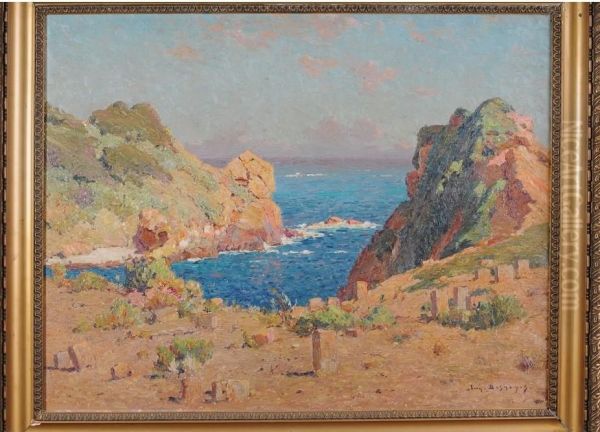 < Paysage En Bord De Mediterranee >. Oil Painting by Eugene Deshayes