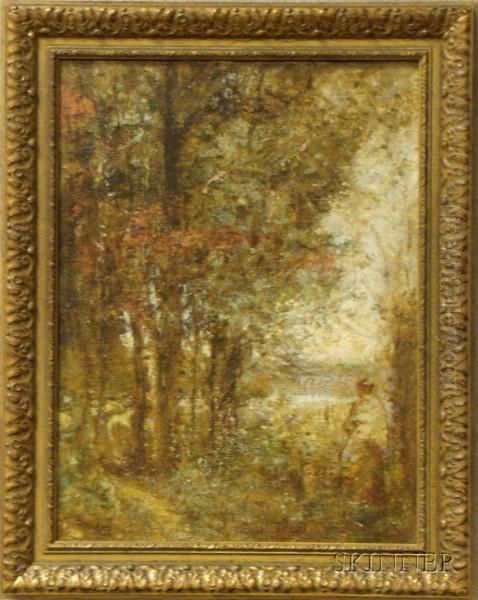 A Stop In The Woods. Oil Painting by Louis Paul Dessar