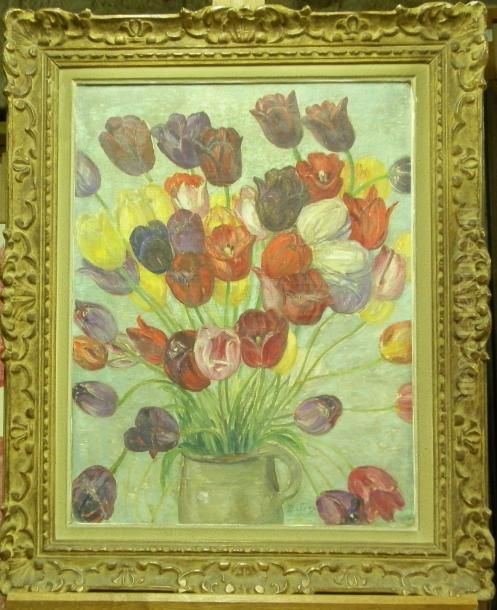 Bouquet De Tulipes Oil Painting by Leon Detroy