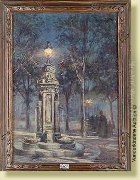 Place Animee Dans La Nuit Oil Painting by Eugene Auguste Francois Deully
