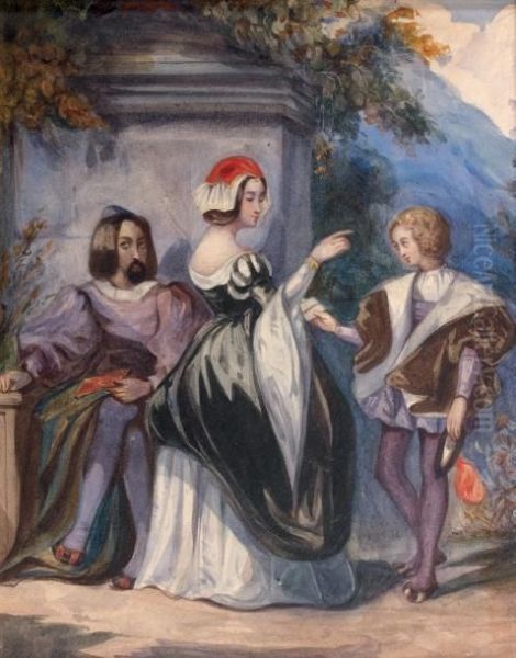Scene Troubadour Oil Painting by Eugene Francois Marie Joseph Deveria