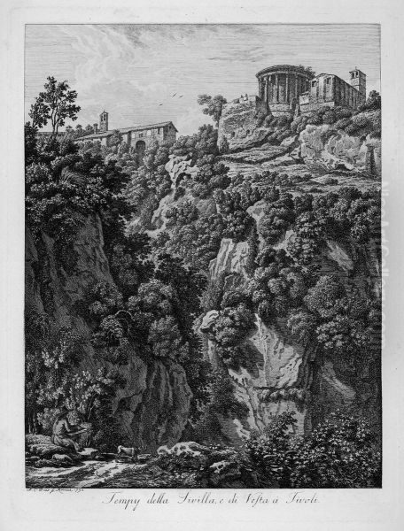 Tempio Della Sibilla, E Di Vesta A Tivoli Oil Painting by Albert Christophe Dies