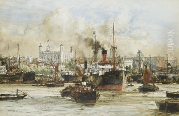 The Tower Of London From The Thames Oil Painting by Charles Edward Dixon