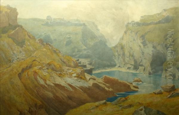 King Arthur'scastle, Tintagel Oil Painting by Percy Dixon