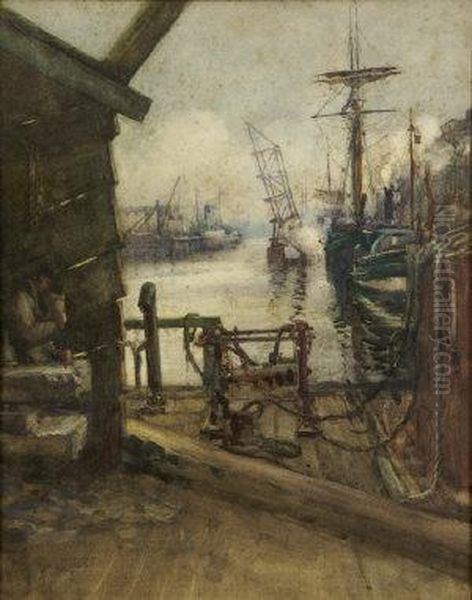 Building The New Bridge Over The Lee Oil Painting by Lady Kate Dobbin