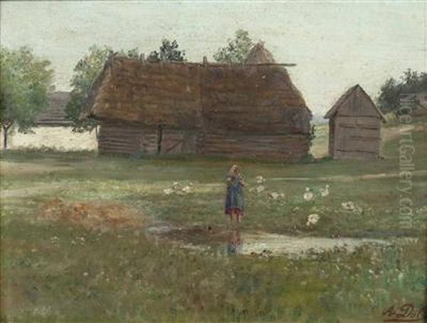 Die Kleine Gansemagd Oil Painting by Auguste Doll