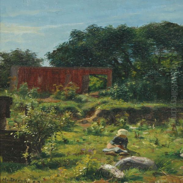 Summerlandscape With A Little Girl Oil Painting by Niels Vinding Dorph