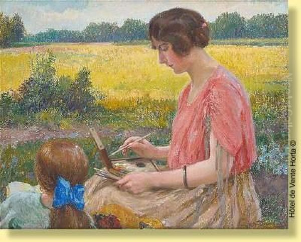 Jeunefemme Peignant D'apres Nature Oil Painting by Edmond Doumont
