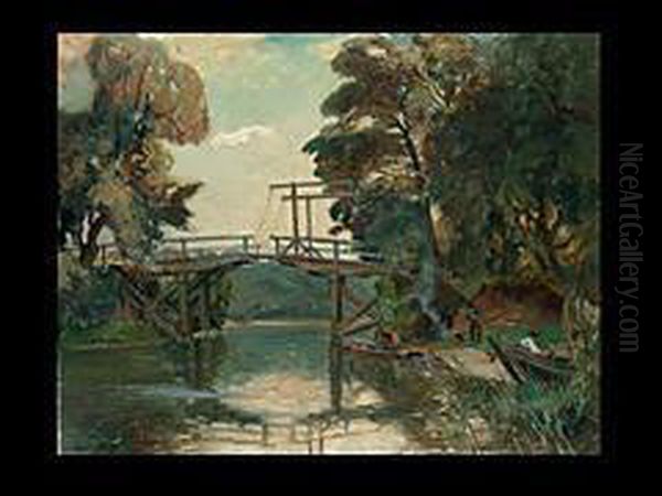 Die Brucke An Der Spree Oil Painting by Fritz Douzette