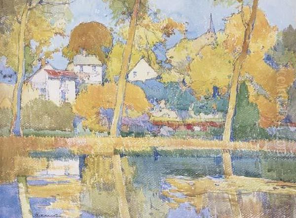 On The Canal Oil Painting by Cesar Auguste Drouot