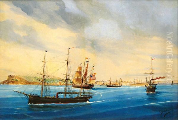 Navire Espagnol En Rade Du Havre Oil Painting by Cheri Francois Dubreuil