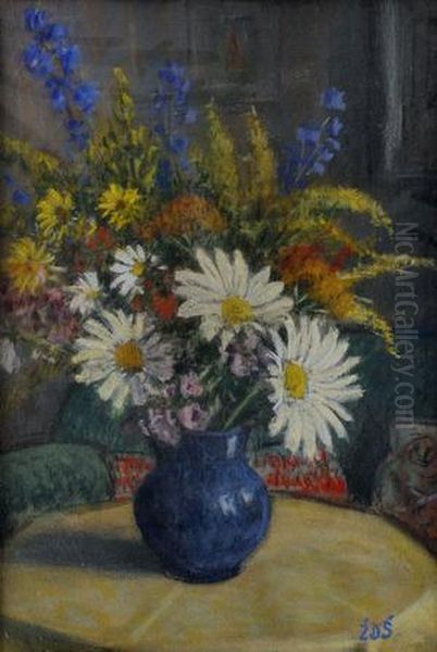 Vaza S Kvetmi Na Stole Oil Painting by Duchajova-Svehlova Zela