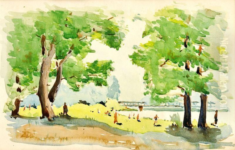Bratislavske Lido Oil Painting by Duchajova-Svehlova Zela