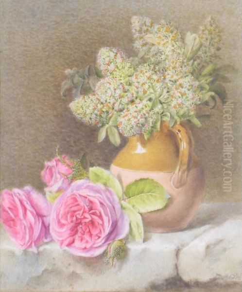 A Still Life Of Jug And Roses Oil Painting by Mary Elizabeth Duffield
