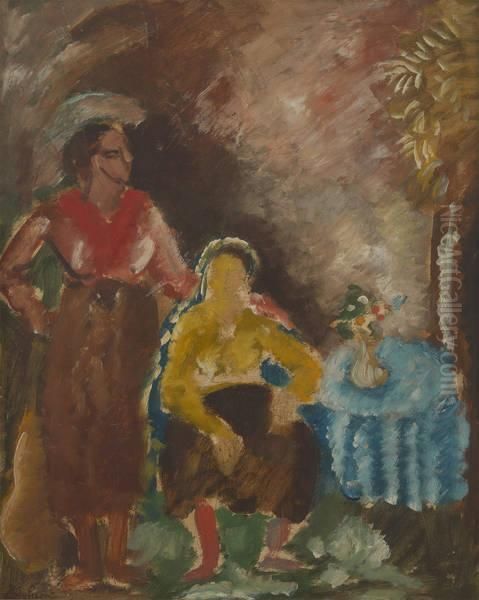 La Conversation Pres Du Gueridon Oil Painting by Maurice Dufrene