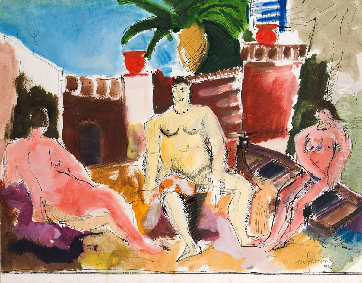 Nus Pres Du Petit Embarcadere Oil Painting by Maurice Dufrene