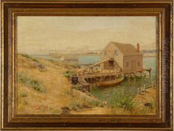 Fishing Shacks On A Harbor Oil Painting by Arthur Radclyffe Dugmore