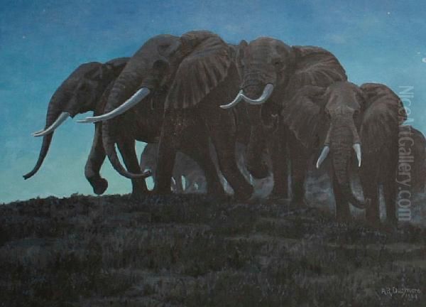 Elephants Oil Painting by Arthur Radclyffe Dugmore